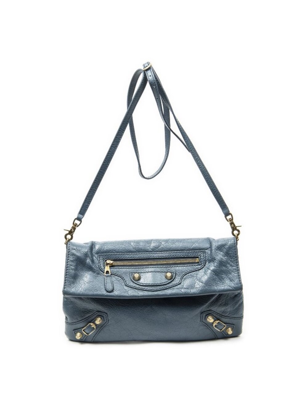 Balenciaga Envelope Clutch Crossbody Blue Distressed Calfskin Leather